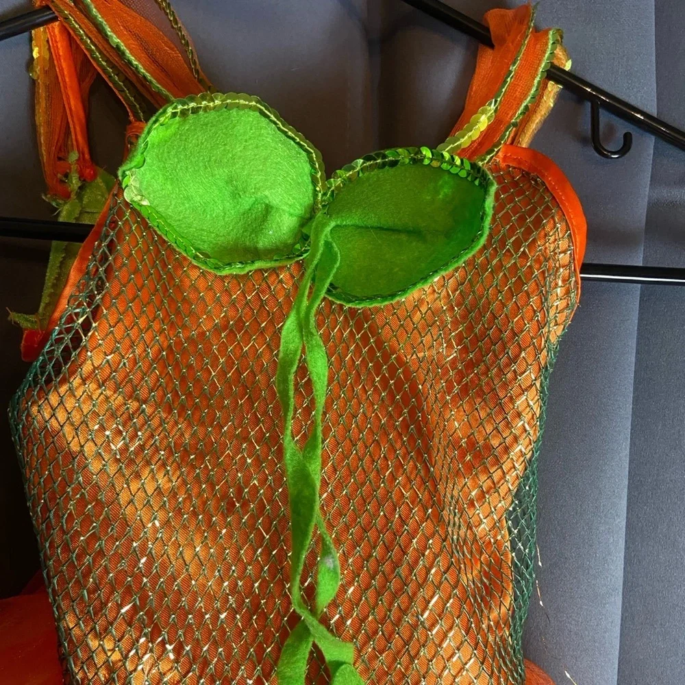 Rubies pumpkin costume unitard sequined tulled skirt girls orange & green, sz sm